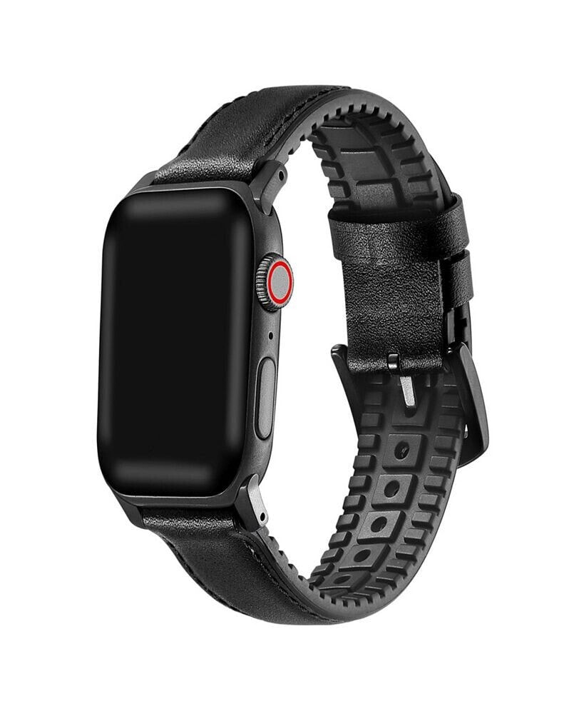 Posh Tech men's and Women's Genuine Black Leather Band for Apple Watch 42mm