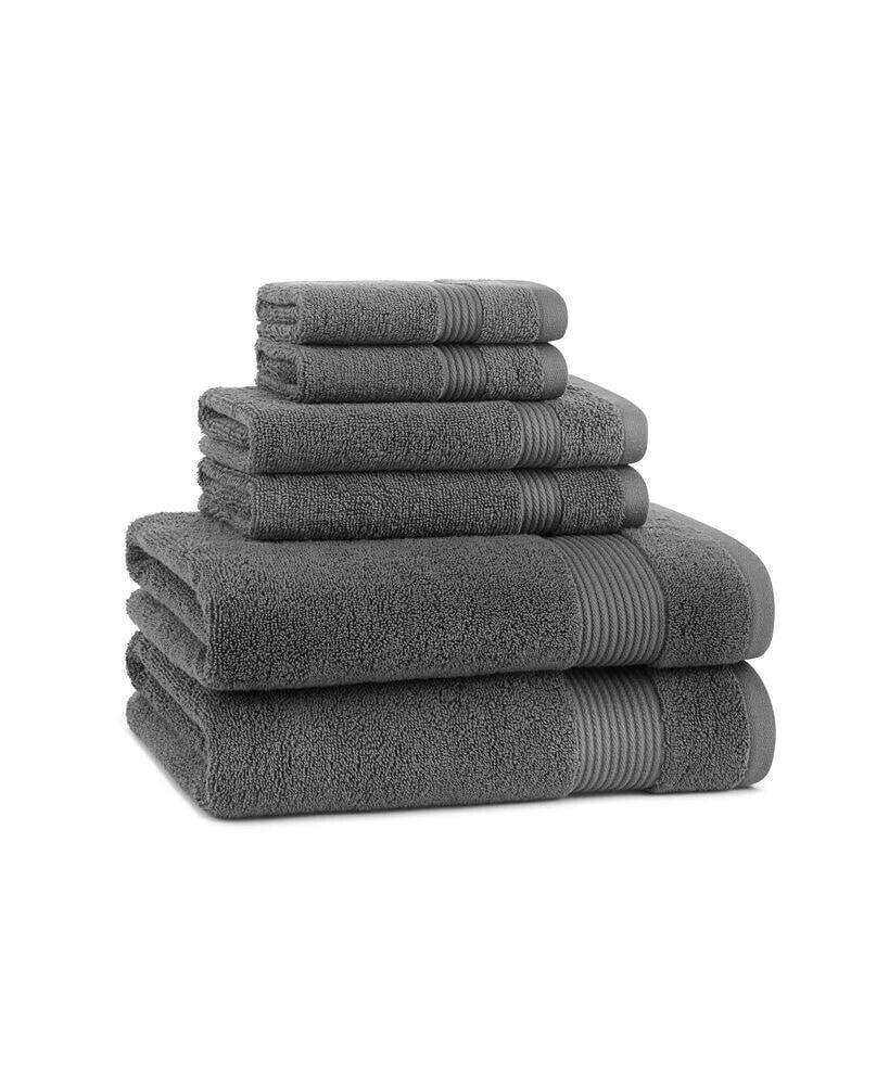 Arkwright Home host and Home 6-Piece Bathroom Towel Set (2 Bath Towels, 2 Hand Towels, 2 Washcloths), Double Stitched Edges, 600 GSM, Soft Ringspun Cotton, Stylish Striped Dobby Border