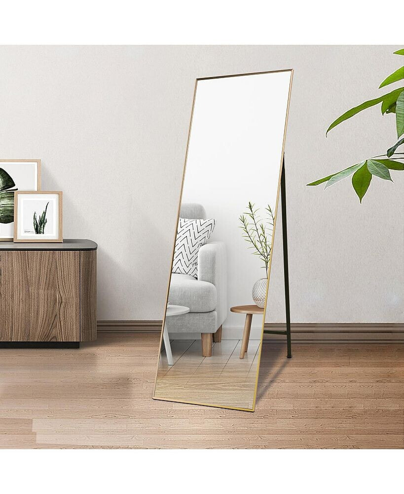 Simplie Fun full Length Mirror Standing Gold 65''x22'' for Bedroom with Aluminum Frame, Large Full Body Floor Mirror Wall Hanging or Leaning Modern Decor for Dressing, Living Room, Entryway or Dorm
