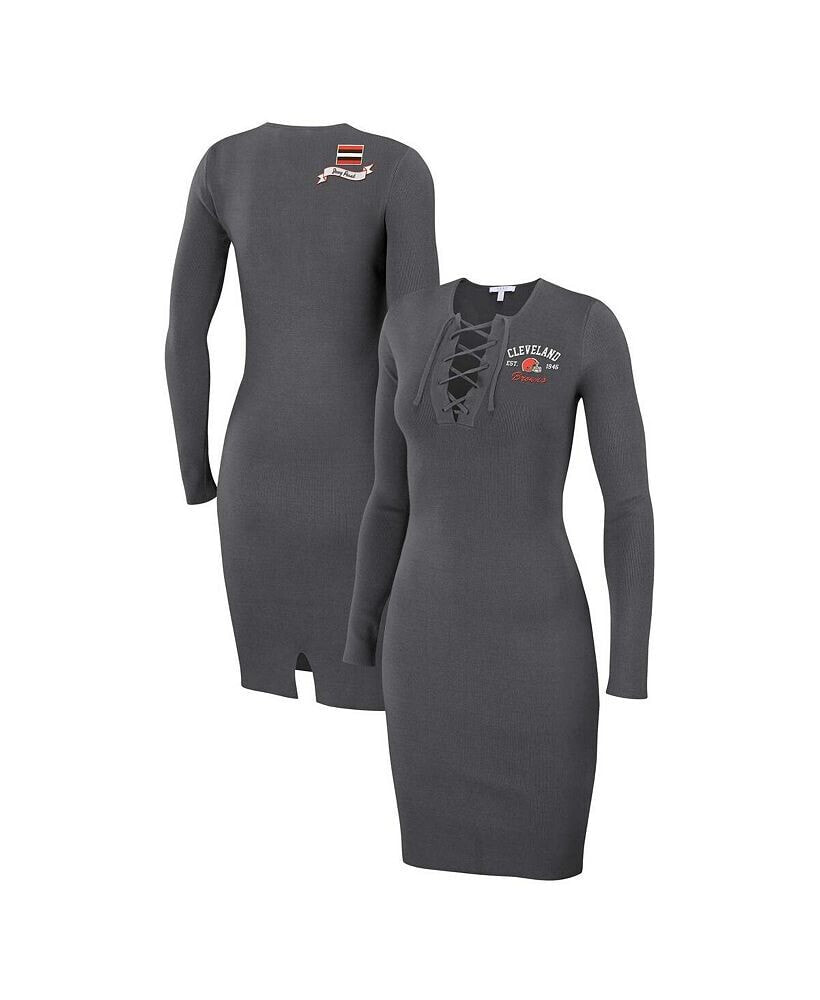 WEAR by Erin Andrews women's Charcoal Cleveland Browns Lace Up Long Sleeve Dress