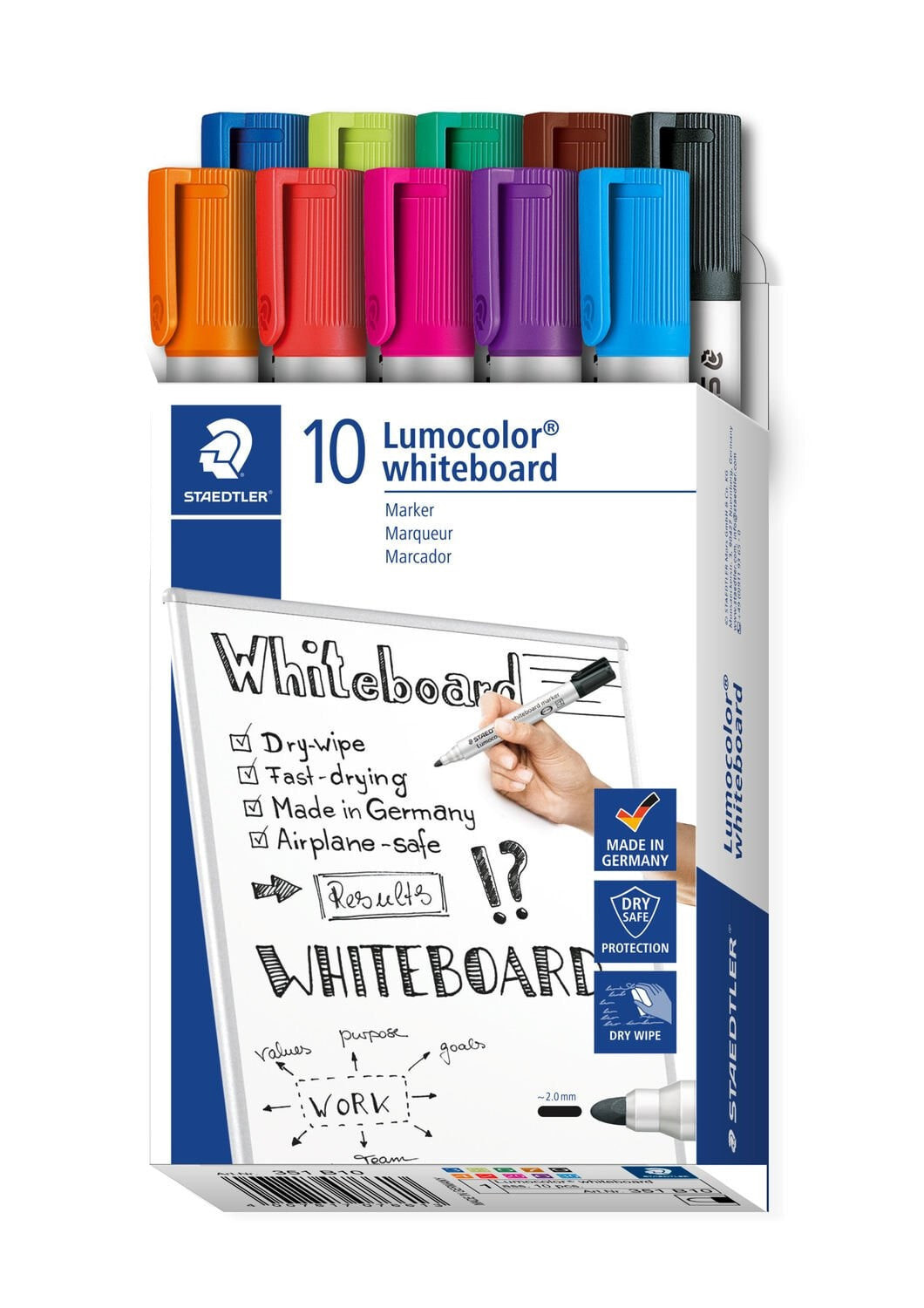 Staedtler Lumocolor 351 B10 маркер 10 шт Пулевидный наконечник Черный, Синий, Коричневый, Зеленый, Светло-синий, Светло-зеленый, Оранжевый, Розовый, Красный, Фиолетовый