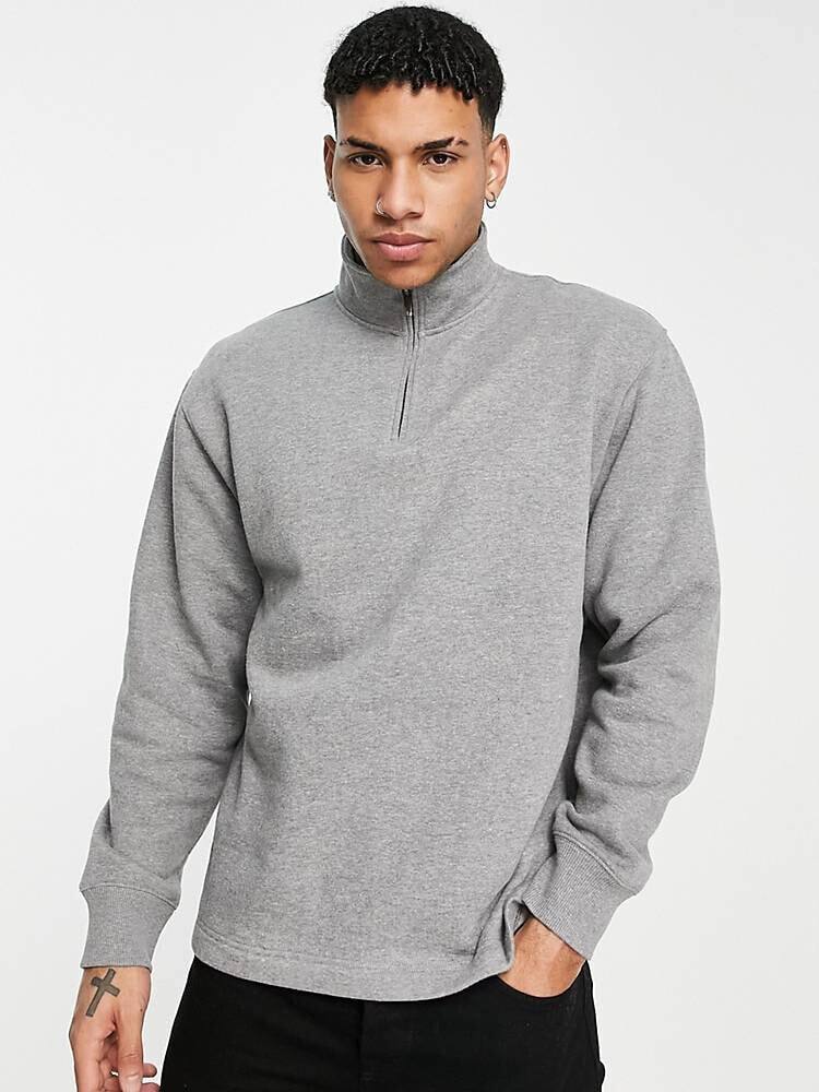 Topman – Sweatshirt in Grau mit kurzem 1/4-Reißverschluss