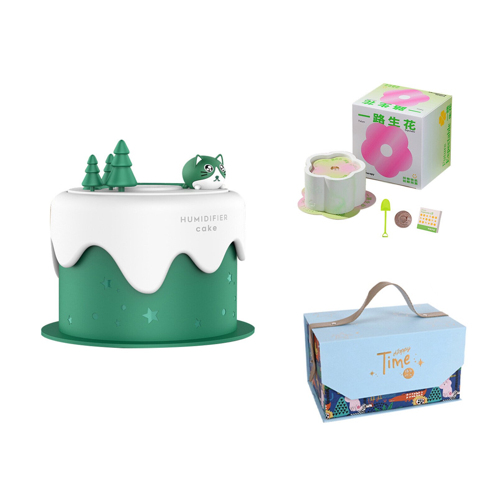 Cake humidifier plug-in (green) + all the way to the flower aromatherapy blue hand-held gift box