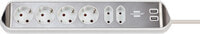 Brennenstuhl 1153590620 - 2 m - 6 AC outlet(s) - Indoor - Angled - IP20 - Silver - White