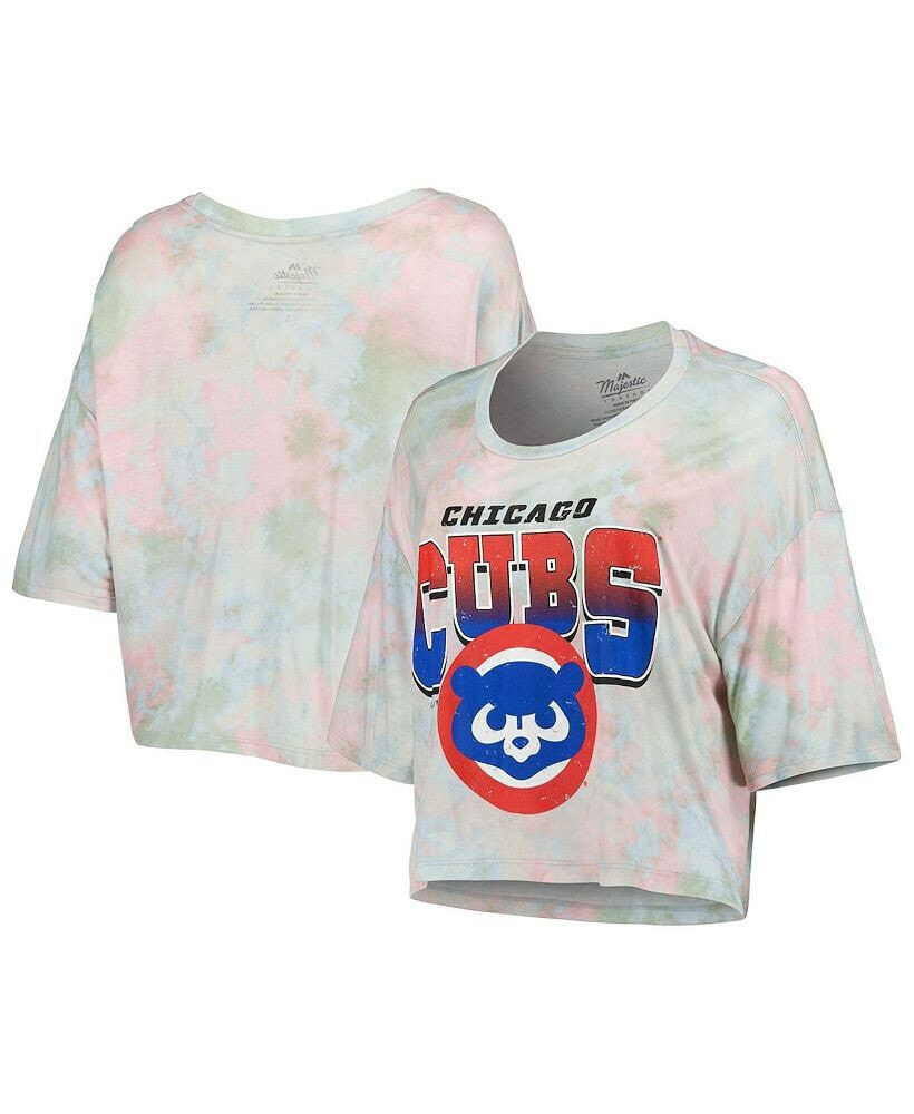 Majestic women's Threads Chicago Cubs Cooperstown Collection Tie-Dye Boxy Cropped Tri-Blend T-shirt