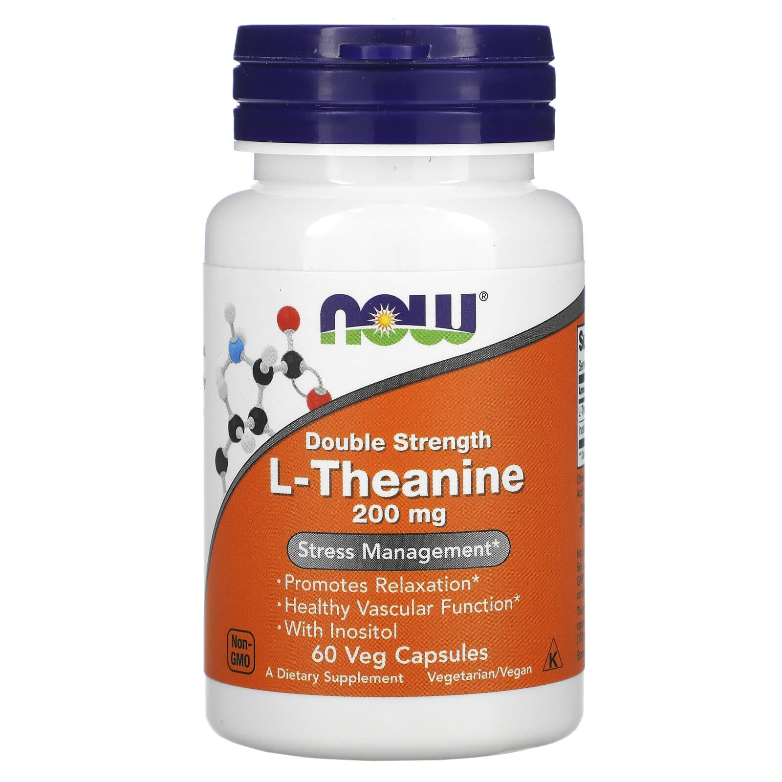 NOW L-Theanine Double Strength  L-теанин двойной силы от стресса 200 мг 120 вегетарианских капсул