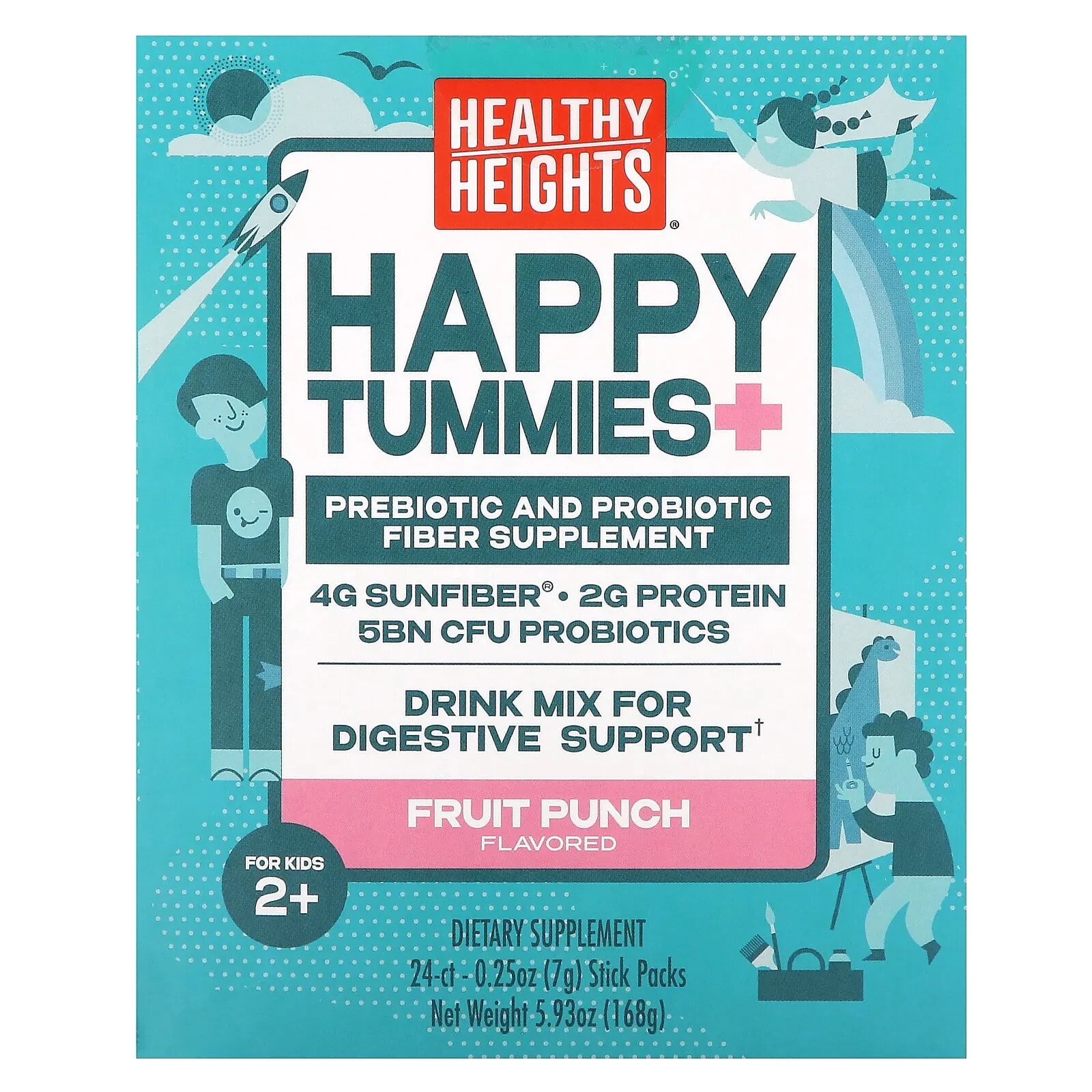 Happy Tummies+, For Kids 2+, Fruit Punch, 24 Stick Packs, 0.25 oz (7 g) Each