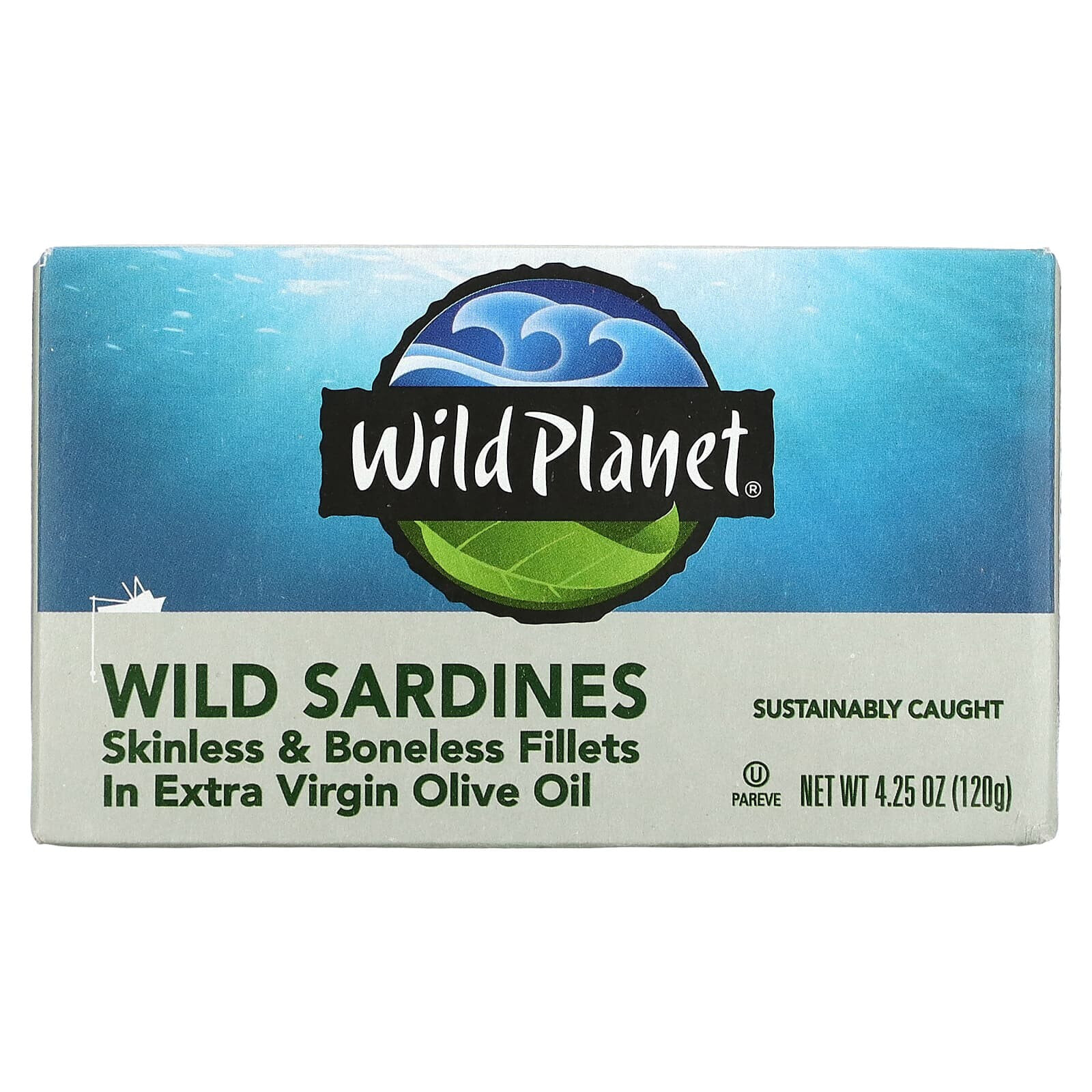 Вайлд Планет, Филе диких сардин без кожи и без костей в оливковом масле первого отжима, 4,25 унции (120 г)