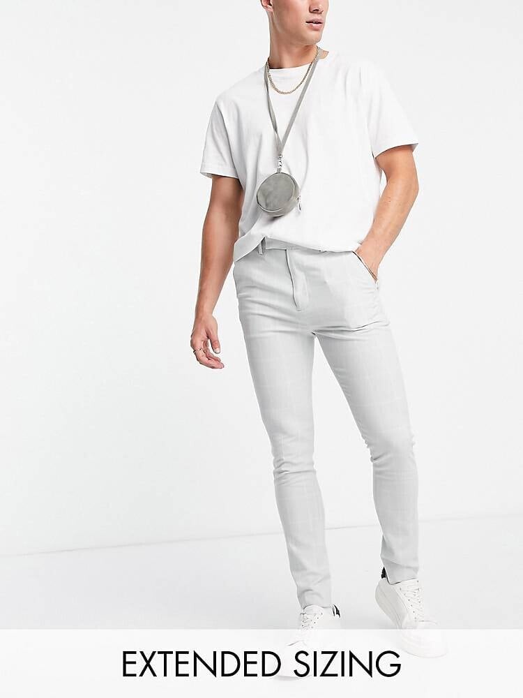 ASOS DESIGN – Elegante Hose in Grau mit superengem Schnitt und großem Karomuster