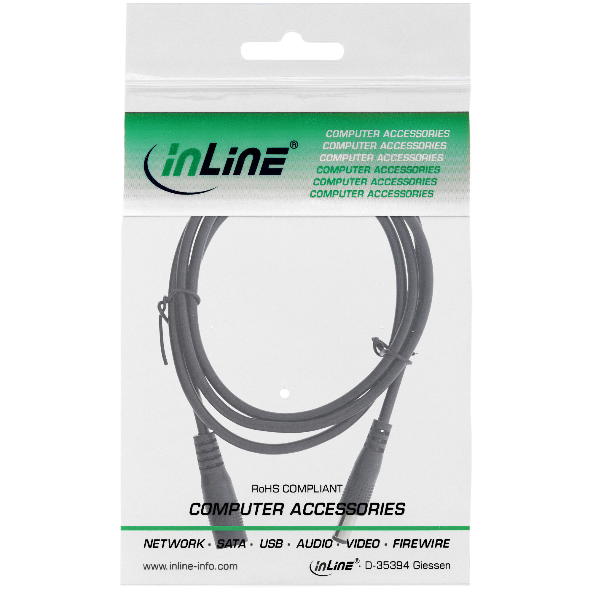 InLine DC extension cable - DC plug male/female 5.5x2.1mm - black - 5m - 5 m - Type A (5.5 mm - 2.1 mm) - Type A (5.5 mm - 2.1 mm)