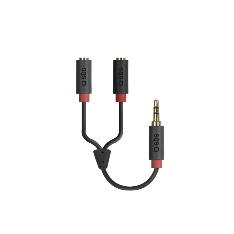 SBS Audio stereo cable 3,5mm jack with splitter for mobile and smartphones - 3.5mm - Male - 2 x 3.5mm - Female - 0.2 m - Black