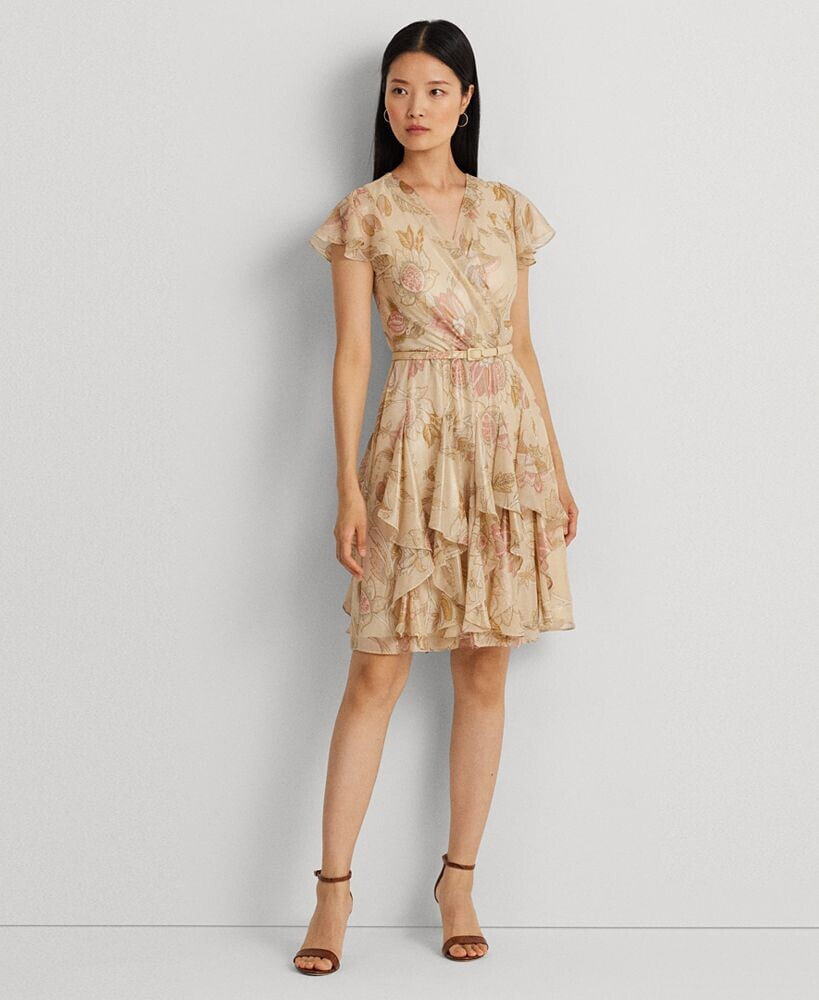 Lauren Ralph Lauren women's Ruffled Metallic Chiffon Dress