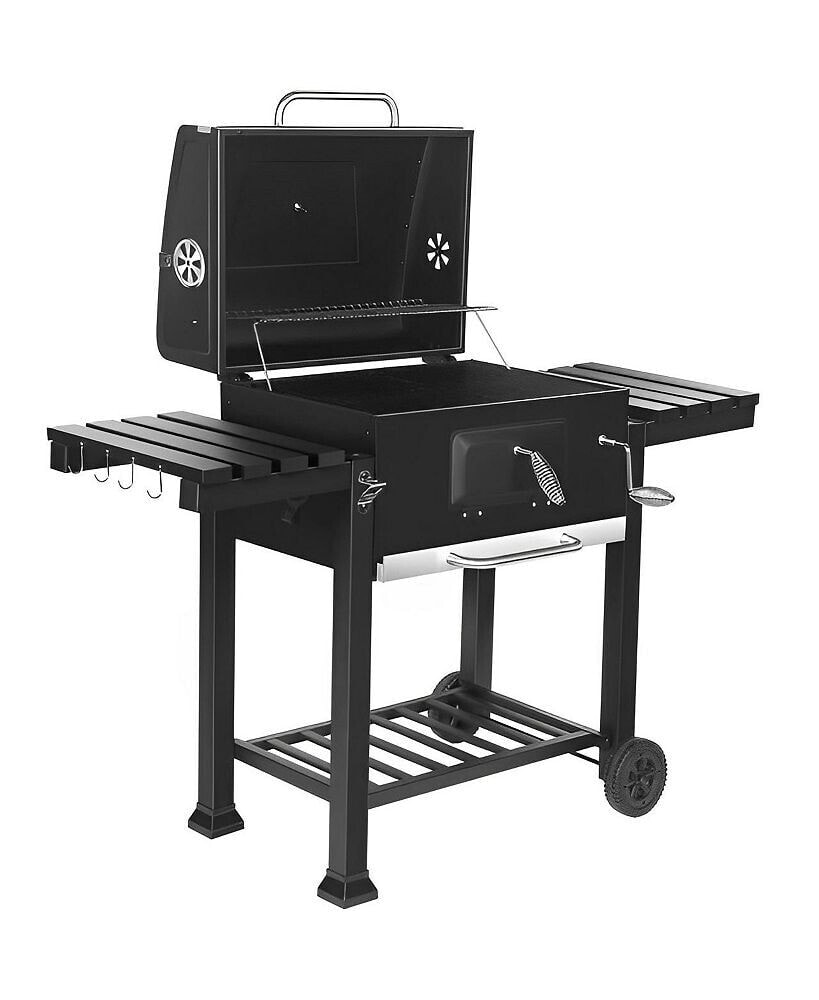 SUGIFT 24-inch Charcoal BBQ Grill with 2 Folding Side Shelves