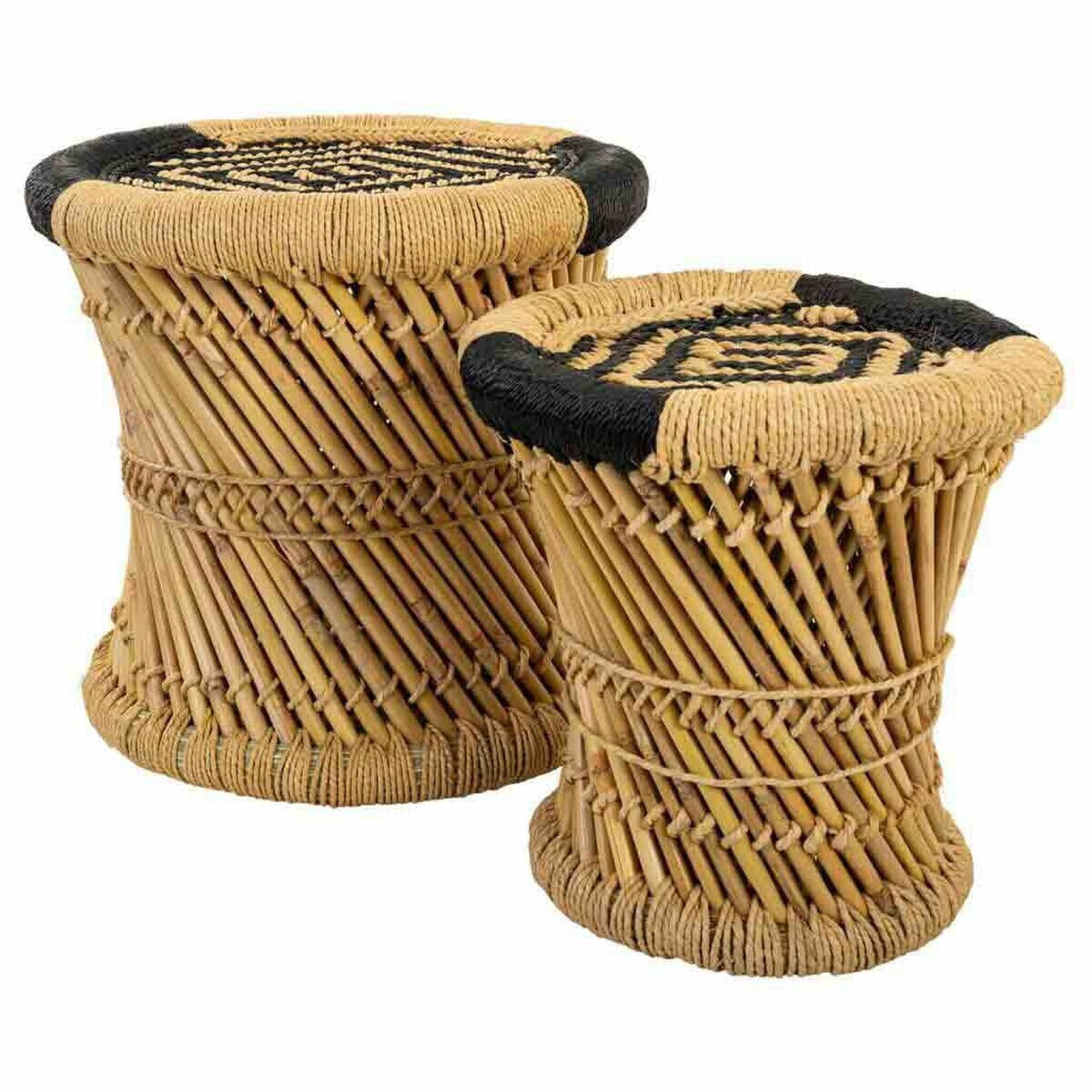 Set of stools Alexandra House Living Black Natural Bamboo Rope 38 x 38 x 38 cm 2 Pieces