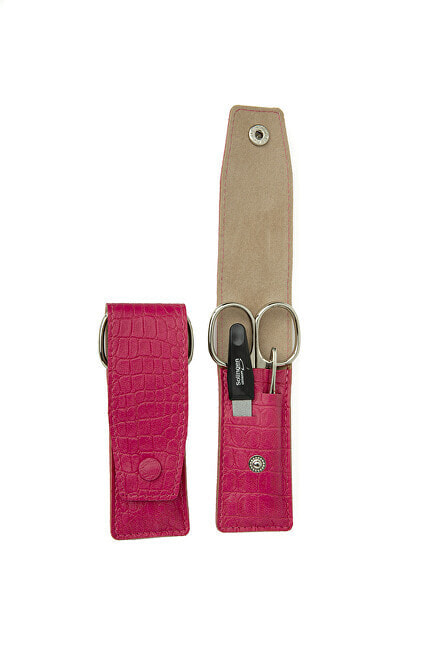 Дорожный маникюрный набор розовый из 3 предметов DuKaS PL892: Пинцет + Металлическая пилочка + Маникюрные ножницы + Футляр