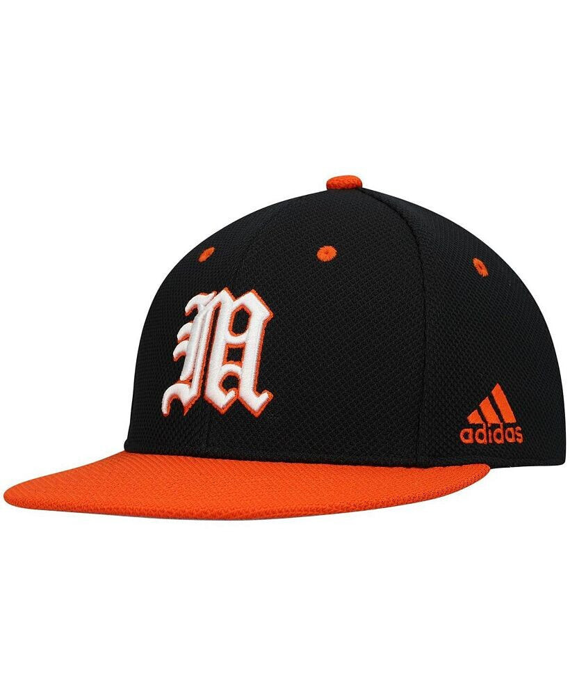 adidas men's Black and Orange Miami Hurricanes On-Field Baseball Fitted Hat