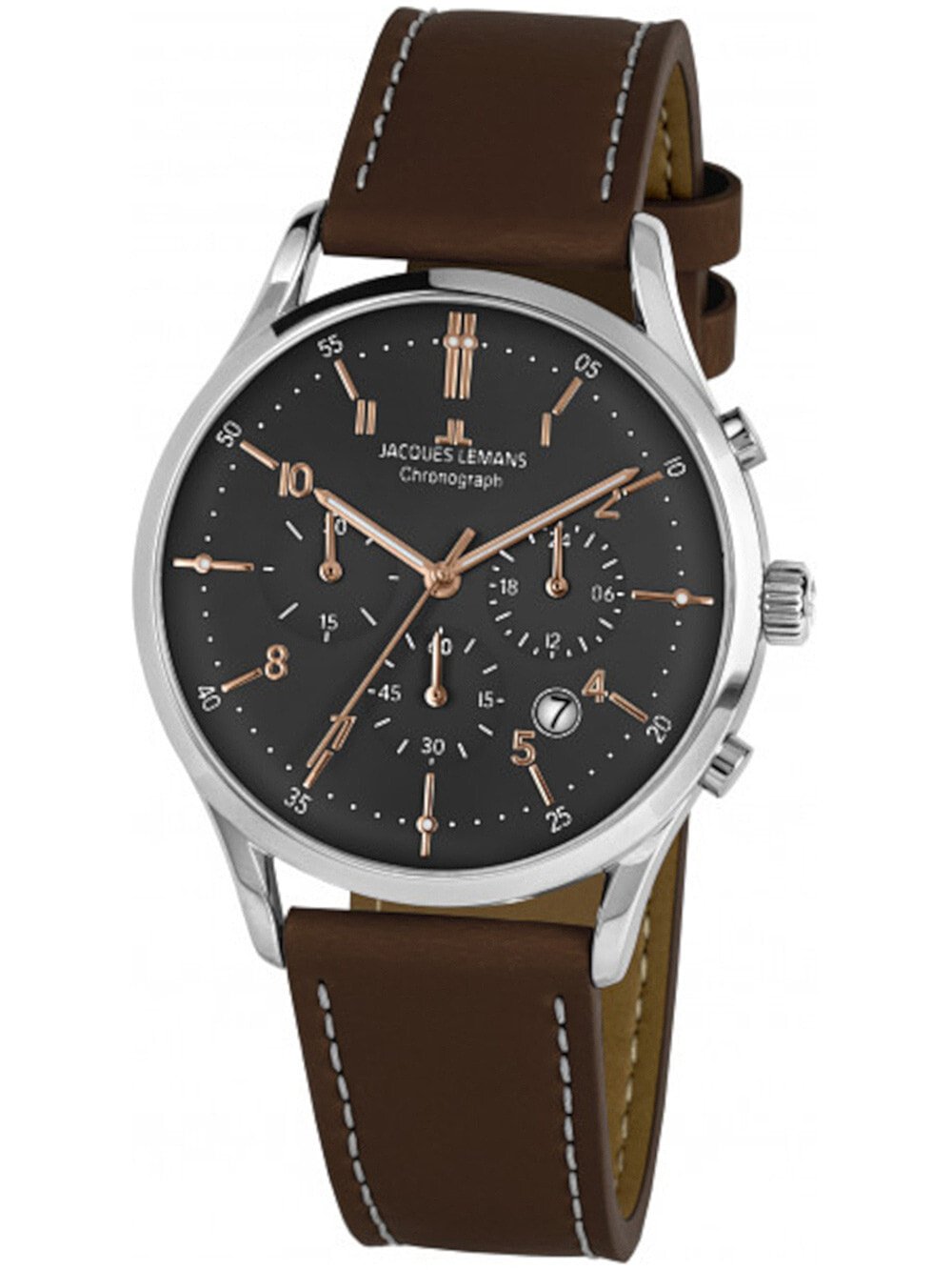 Мужские наручные часы с коричневым кожаным ремешком   Jacques Lemans 1-2068O Retro Classic chrono mens 41mm 5ATM