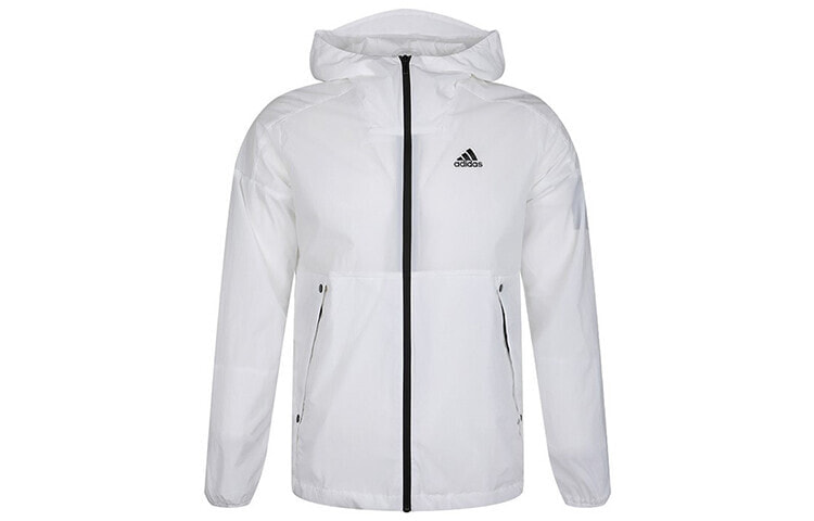 adidas 背部 Logo 梭织合身适中夹克外套 秋季 男款 白色 / Куртка Adidas EH3768