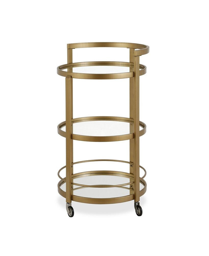 Hause Round Bar Cart with Mirrored Shelf