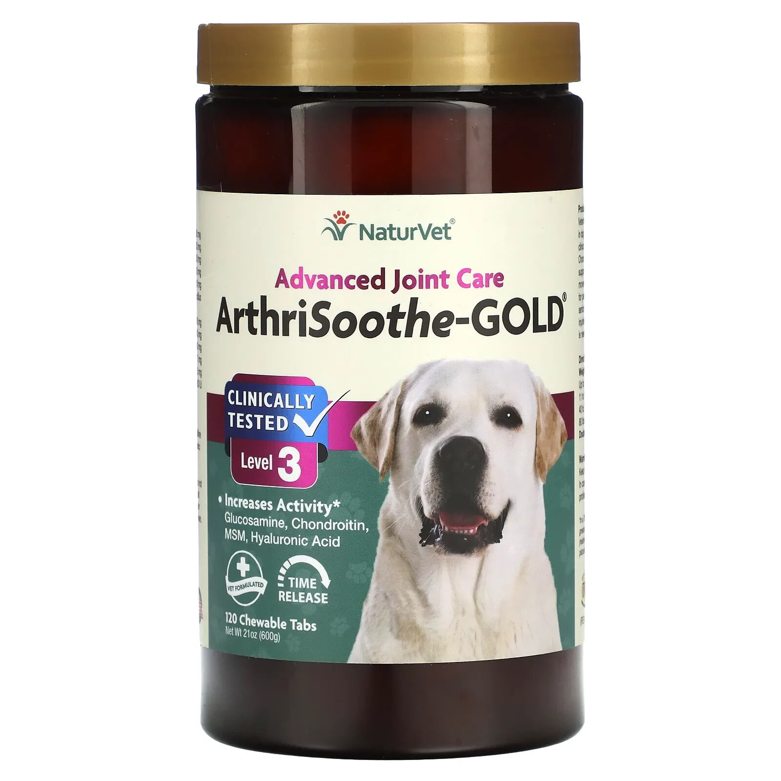 NaturVet, ArthriSoothe-GOLD, Advanced Joint Care, For Dogs & Cats, Level 3, 21 oz (600 g), 120 Chewable Tabs