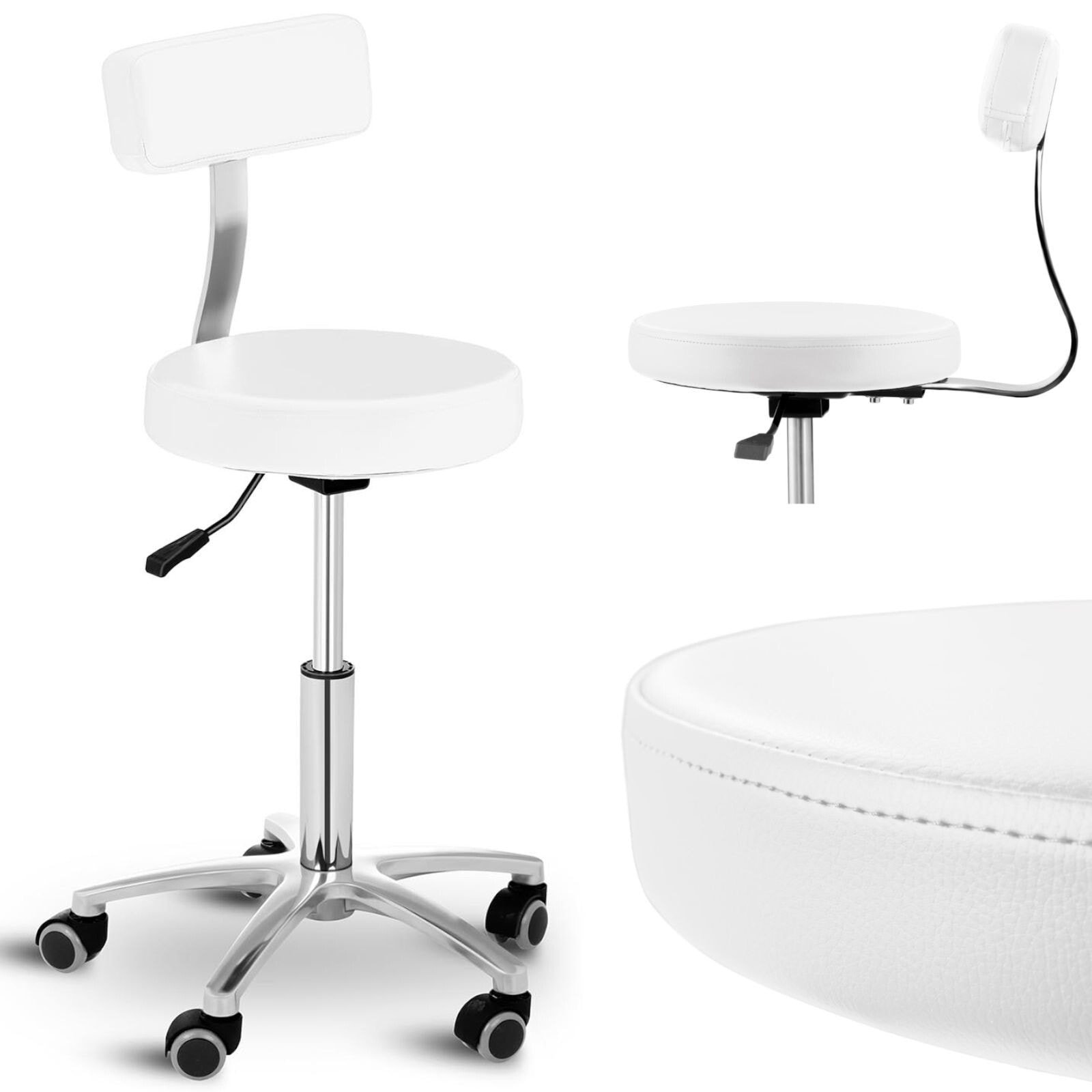 Cosmetic stool chair with backrest on wheels up to 150 kg TERNI white
