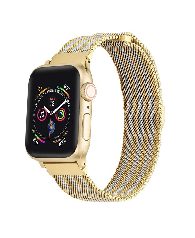 Posh Tech men's and Women's Gold-Tone with Silver-Tone Striped Metal Loop Band 42mm