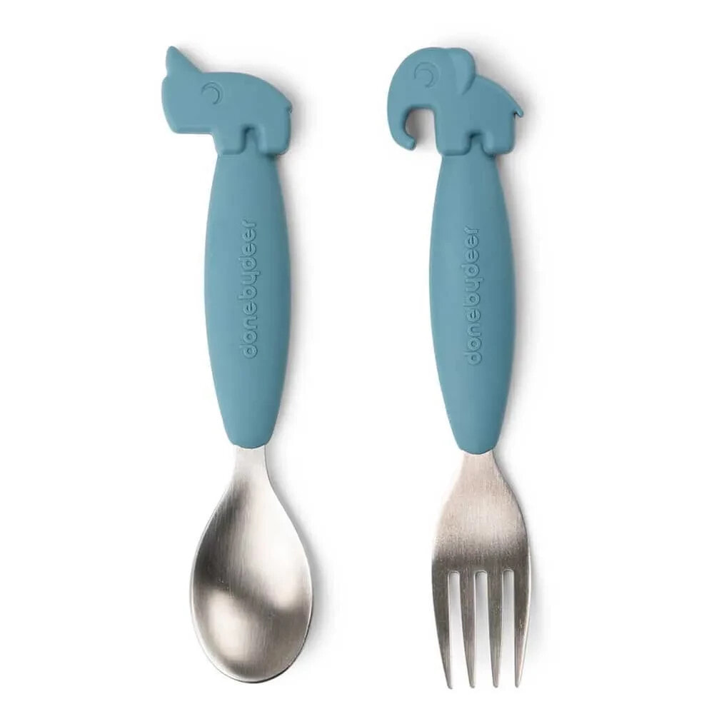 DONE BY DEER Easy-Grip Spoon And Fork Set Deer Friends