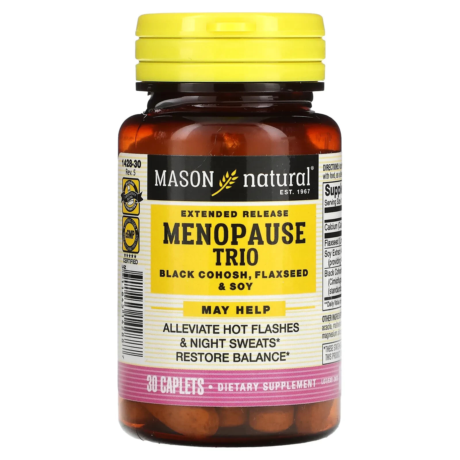 Mason Natural, Extended Release Menopause Relief Trio, Black Cohosh, Flaxseed and Soy, 30 Caplets