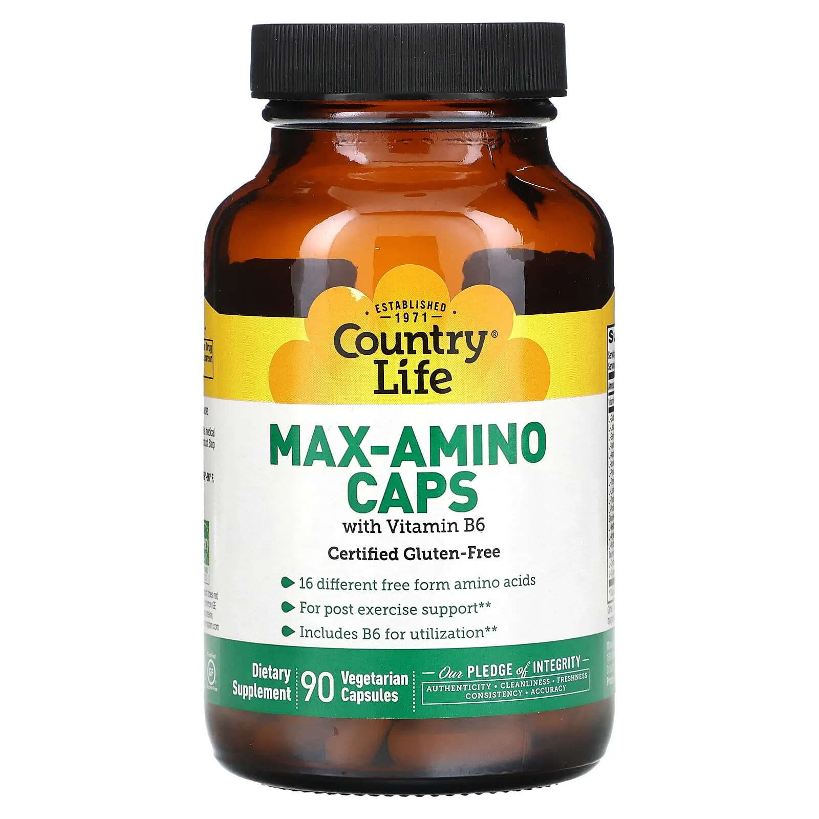 Кантри Лайф, Max-Amino Caps, с витамином B-6, 180 вегетарианских капсул