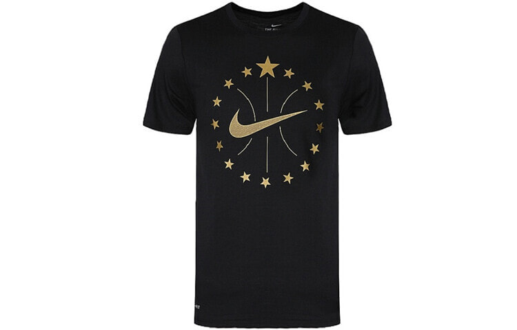 Nike 烫金Logo运动速干篮球短袖T恤 男款 黑色 / Футболка Nike LogoT (913343-010)