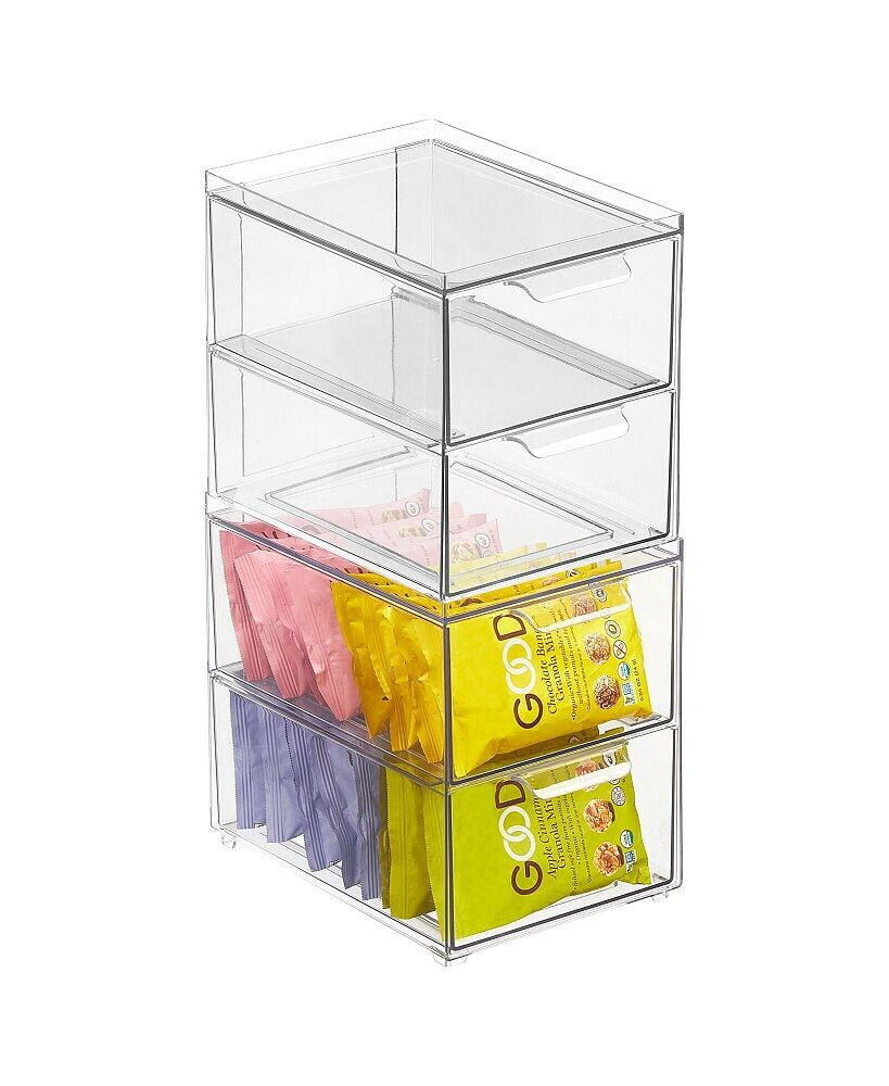 mDesign stacking Plastic Storage Kitchen Bin with Pull-Out Drawers - 2 Pack