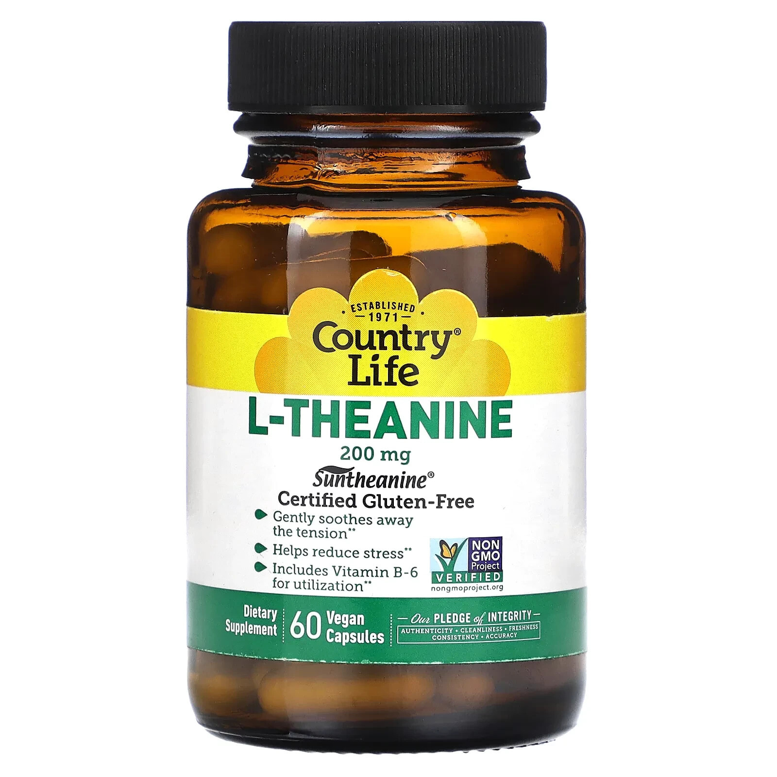 Кантри Лайф, L-теанин, 200 мг, 60 растительных капсул