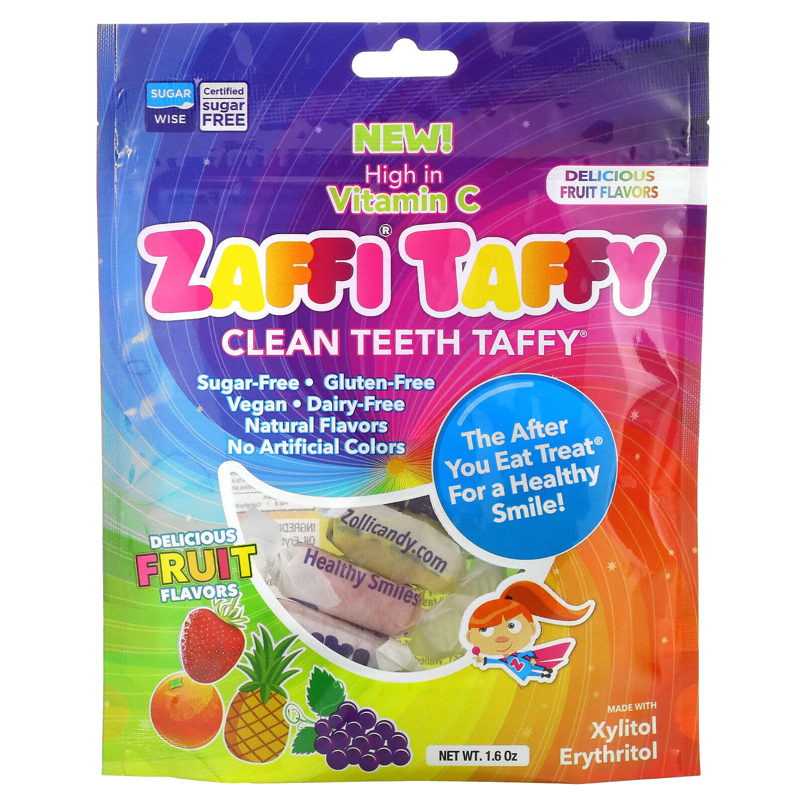 Zollipops, Zaffi Taffy, Clean Teeth Taffy, Delicious Fruit Flavors, 3 oz