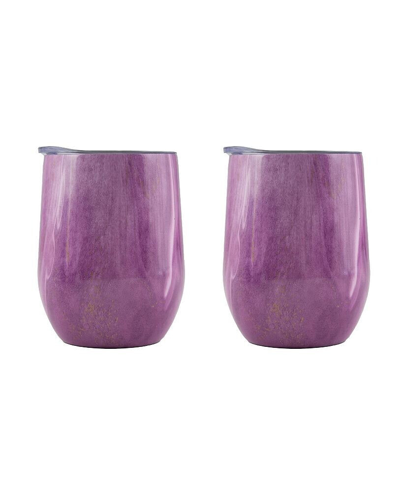 Cambridge 12 Oz Geode Decal Stainless Steel Wine Tumblers, Pack of 2