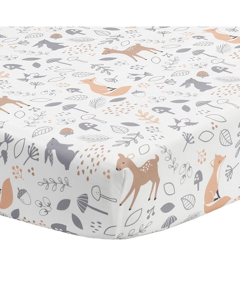 Deer Park White/Gray Woodland Animals Baby Fitted Crib Sheet