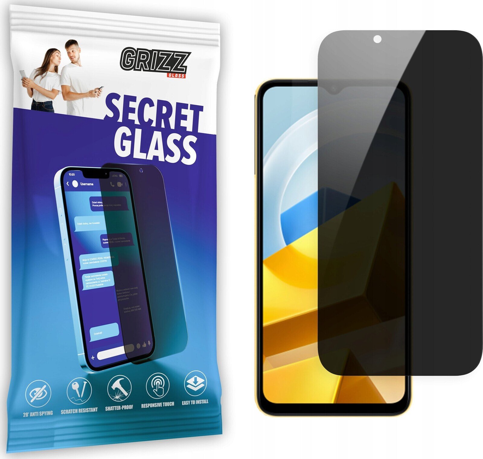 GrizzGlass Szkło prywatyzujące GrizzGlass SecretGlass Xiaomi Poco M5