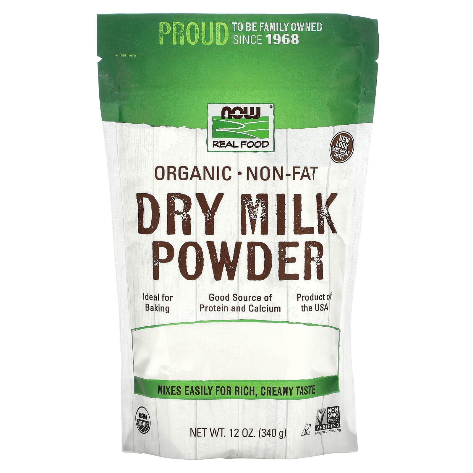 NOW Foods, Real Food, органическое обезжиренное сухое молоко 340 г (12 унций)