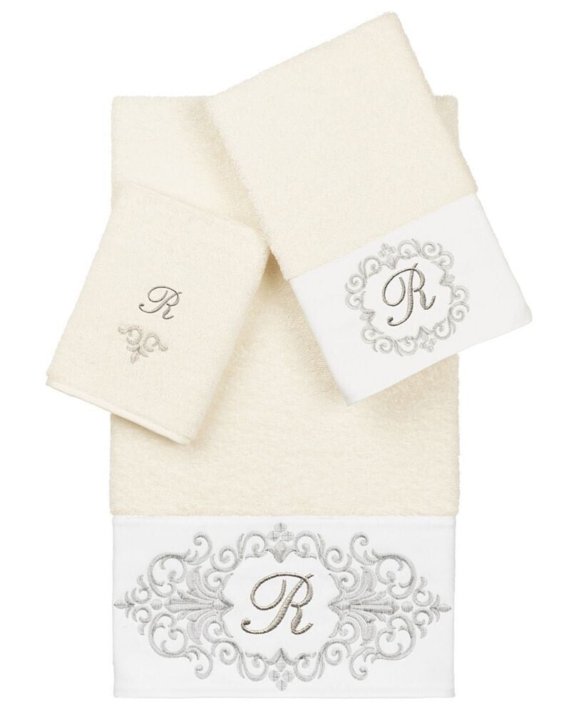 Linum Home textiles Turkish Cotton Monica Embellished Towel 3 Piece Set - Cream