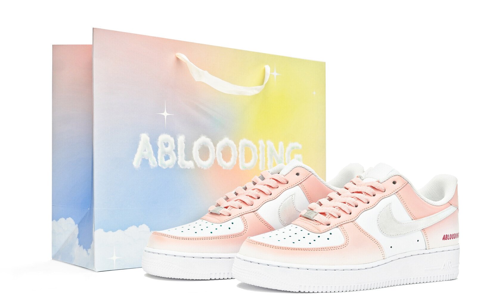 【定制球鞋】 Nike Air Force 1 Low ABLOODING 简系列 芝芝桃桃 马卡龙色 渐变 银勾 低帮 板鞋 女款 粉白 / Кроссовки Nike Air Force DD8959-100