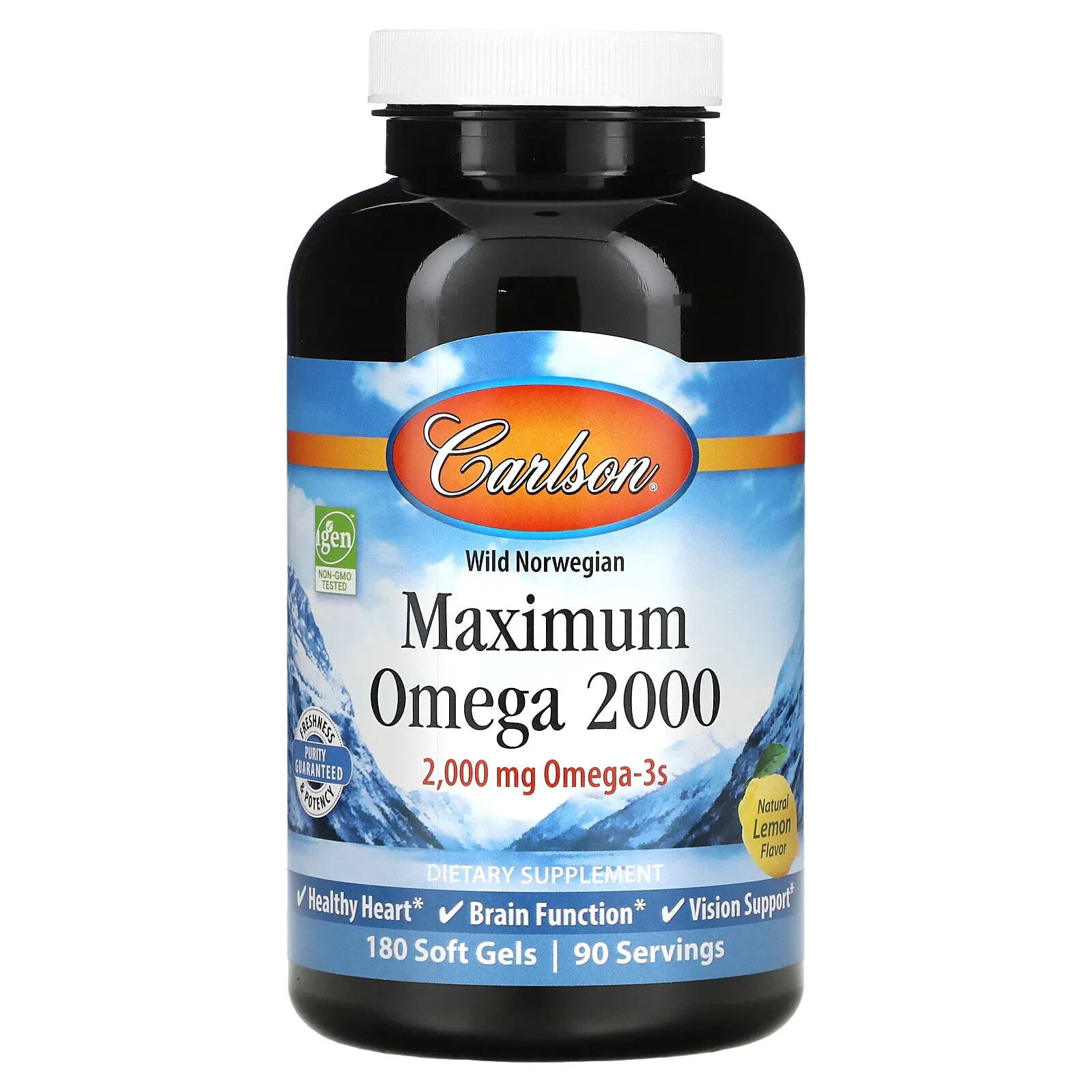 Wild Norwegian, Maximum Omega 2000, Natural Lemon, 2,000 mg, 180 Soft Gels (1,000 mg per Soft Gel)