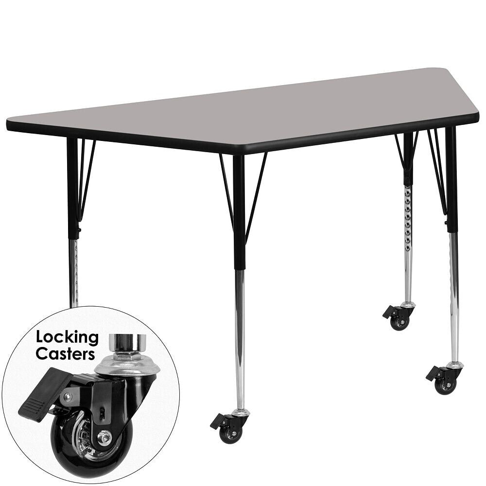 Flash Furniture mobile 29.5''W X 57.25''L Trapezoid Grey Hp Laminate Activity Table - Standard Height Adjustable Legs