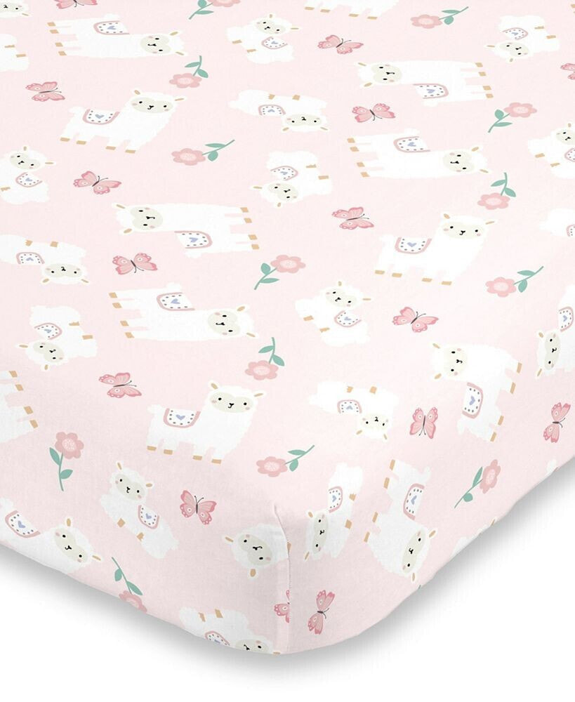 NoJo infant Girl's Sweet Llama and Butterflies Super Soft Fitted Crib Sheet