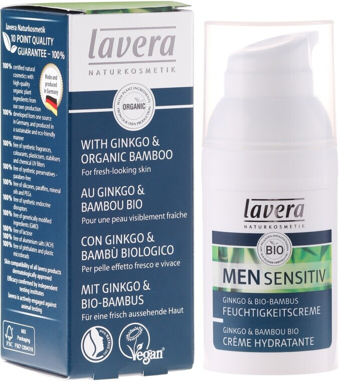 Feuchtigkeitsspendende Gesichtscreme für Männer mit Ginko und Bio-Bambus - Lavera Men Sensitiv Moisturising Cream