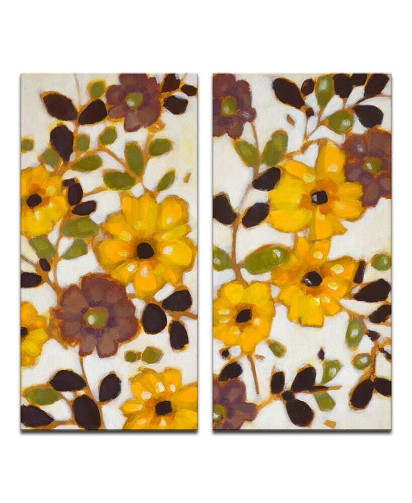 'Yellow Florals' 2 Piece Canvas Wall Art Set, 24x24