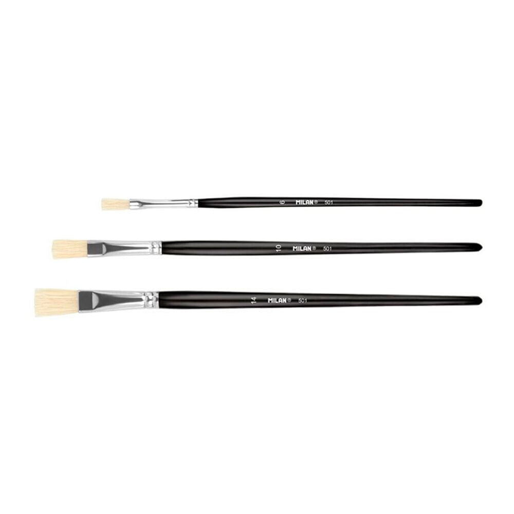 MILAN Polybag Of 3 Flat Brushes 501 Series Nº 6-10 And 14
