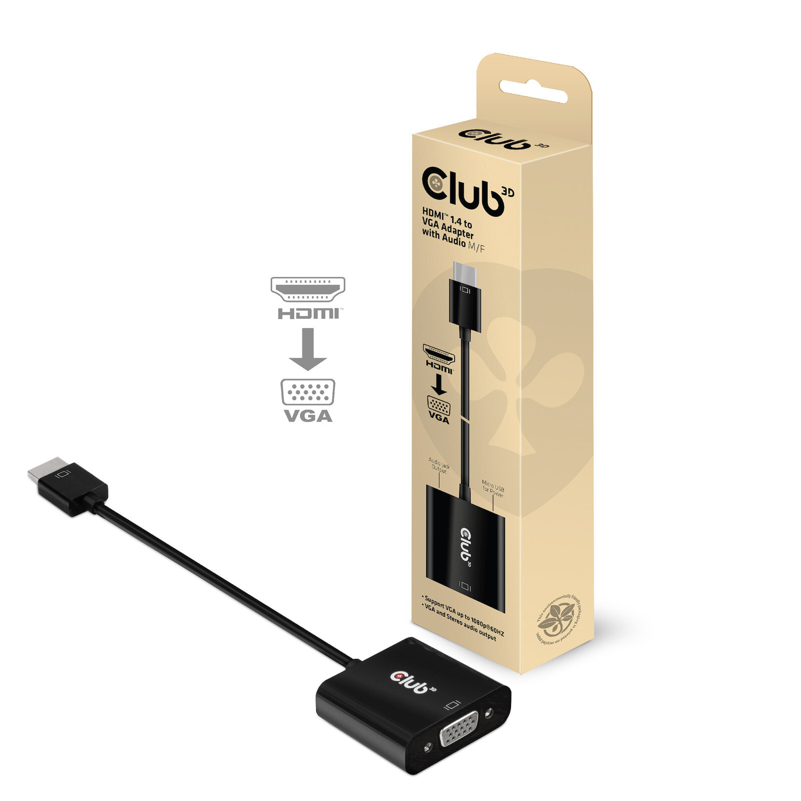 CLUB3D CAC-1302 видео кабель адаптер 0,5 m HDMI Тип A (Стандарт) VGA (D-Sub) Черный