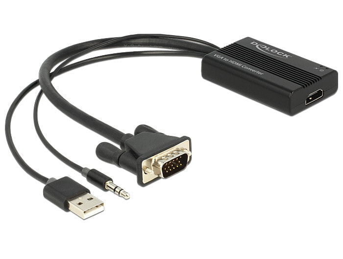 DeLOCK 62597 кабельный разъем/переходник VGA, 3-pin, USB A HDMI Черный