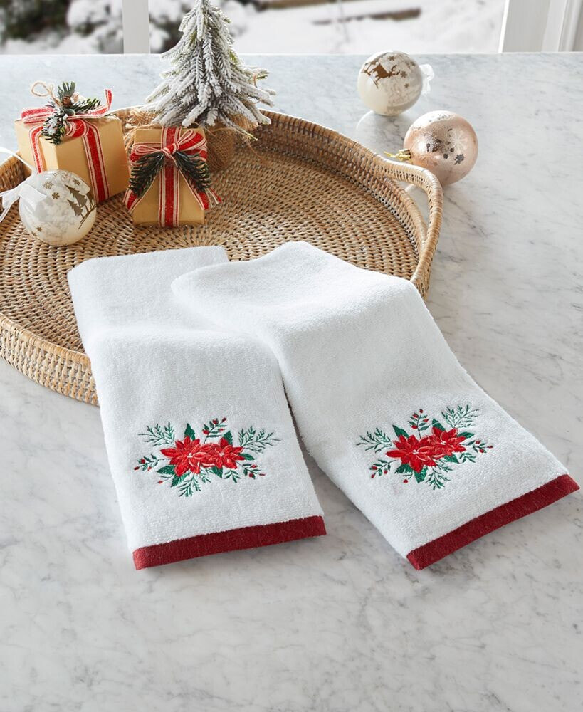 Holiday Lane poinsettia Embroidered 2-Pc. Hand Towel Set, Created for Macy's