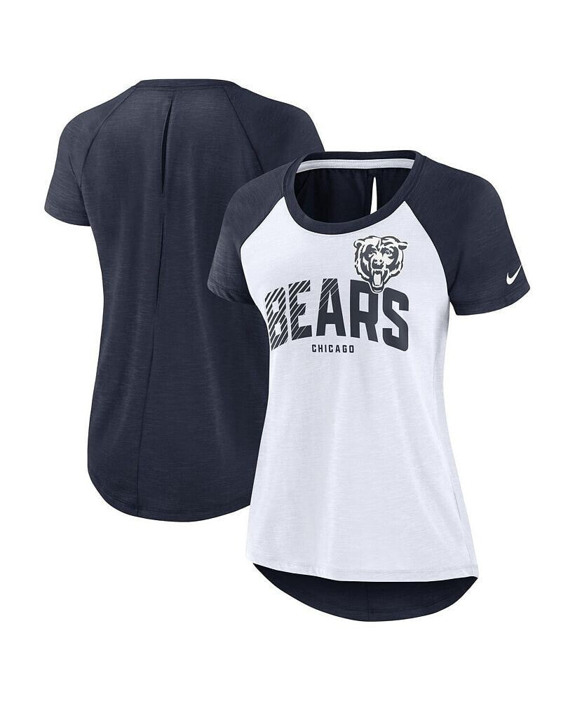 Nike women's White,Heather Navy Chicago Bears Back Cutout Raglan T-shirt
