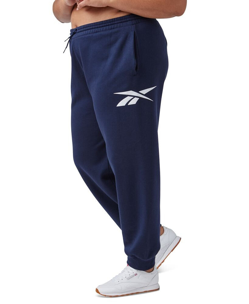 Reebok plus Size Drawstring-Waist Logo Fleece Pants